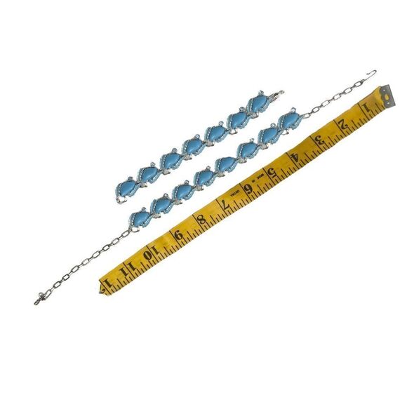 Vtg 50’s/60’s robin’s egg blue & silver tone leaf & crystal necklace & bracelet - Picture 7 of 7